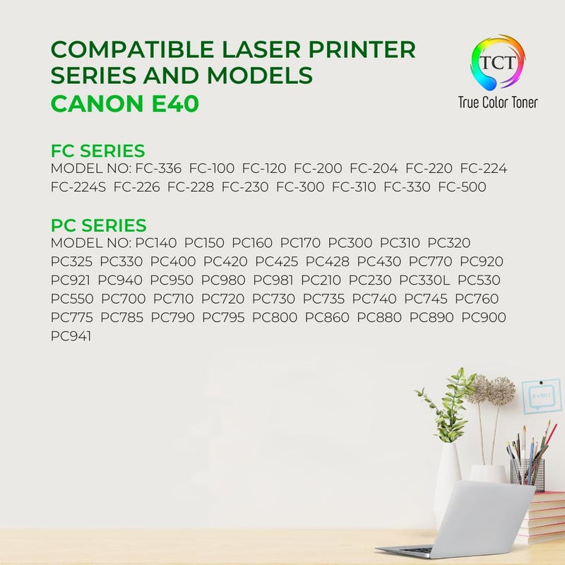 TCT E40 Toner Cartridge - Compatible Replacement for Canon E40 1491A002AA Black Works with Canon PC140 PC160 PC940 PC920 PC921 PC980 Printers (4,000 Pages) - Image 2